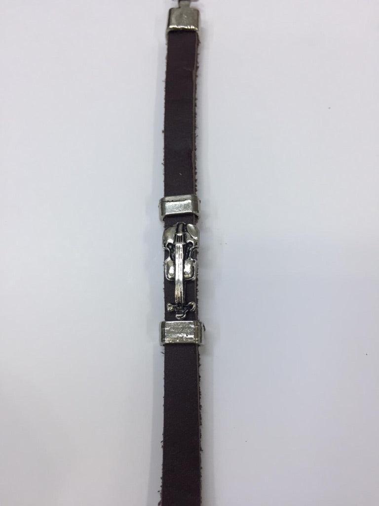 Black Leather Bracelets with Violin Charm