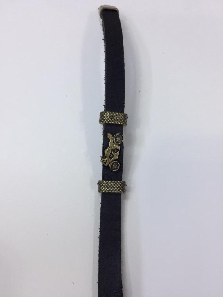 Black Leather Bracelets with Motorcycle Charm