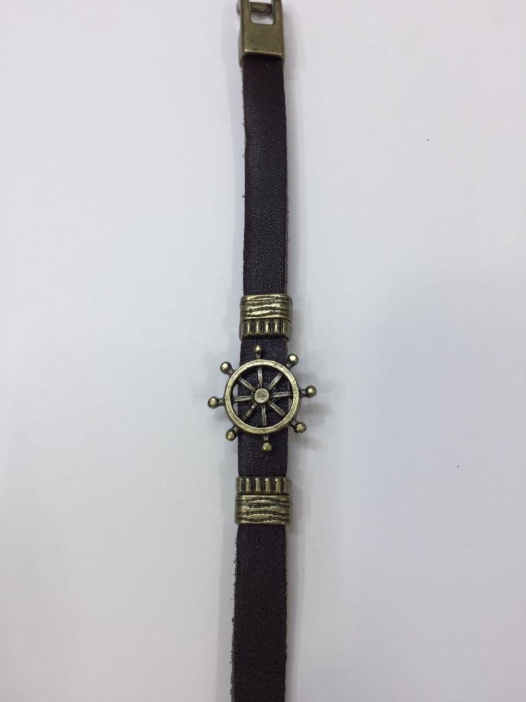 Black Leather Bracelets with Rudder Charm