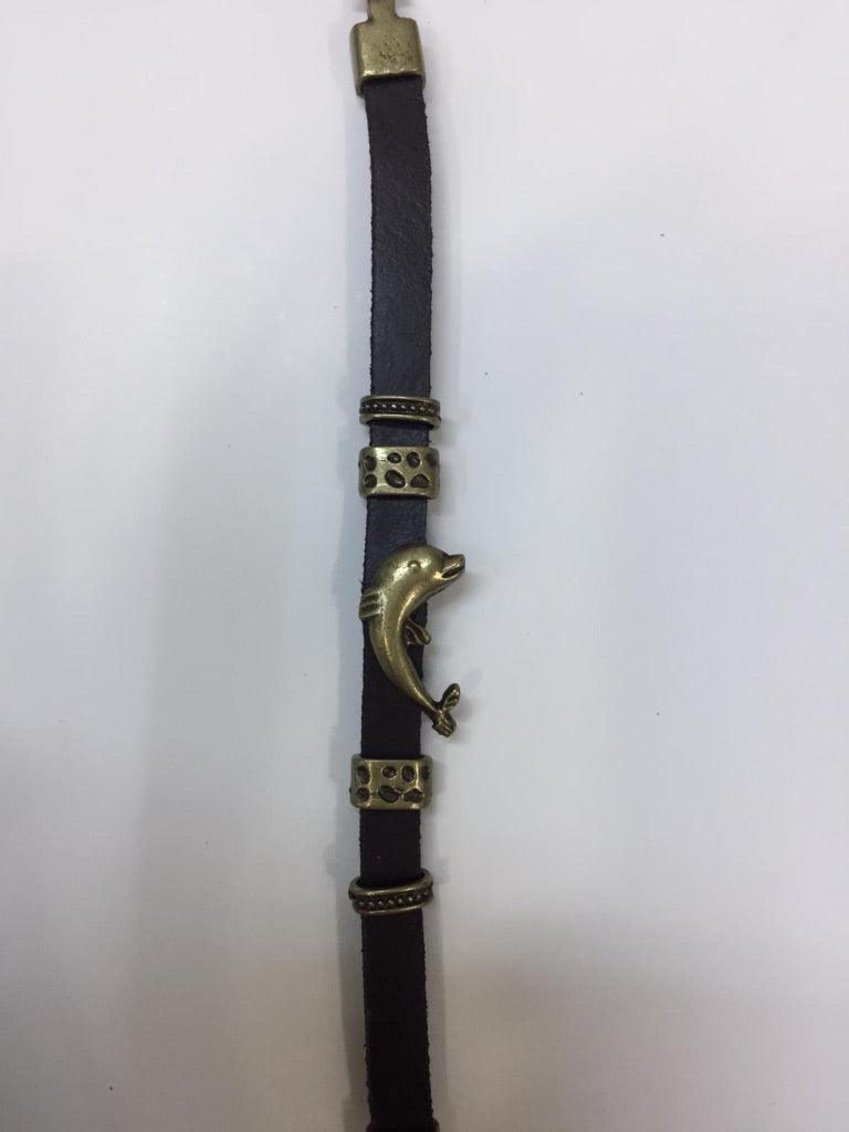 Black Leather Bracelets with Fish Charm