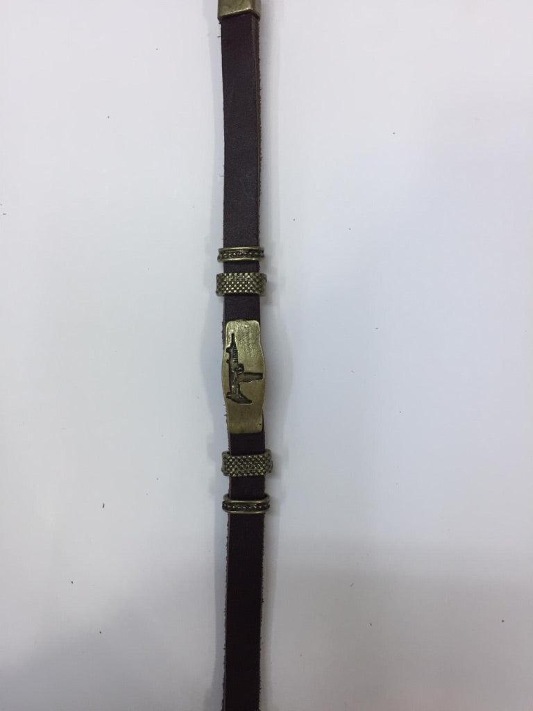 Black Leather Bracelets with Gun Charm