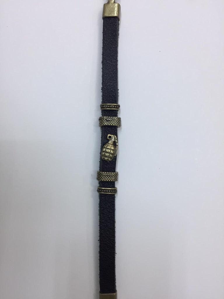 Leather Bracelets with Grenade Charm