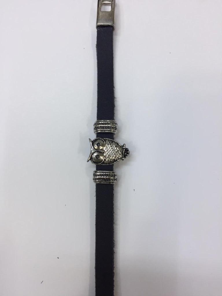 Black Leather Bracelets with Owl Charm