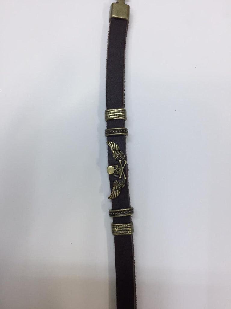 Leather Bracelets with Skull and Angel Charm