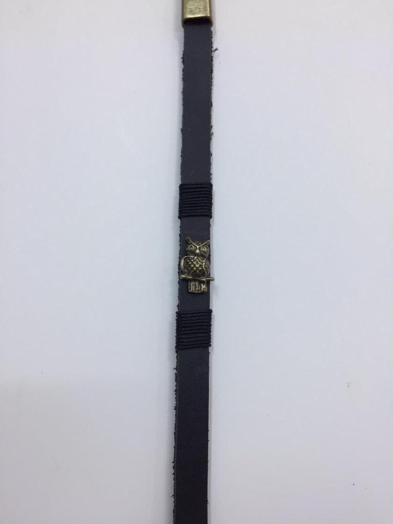 Black Leather Bracelets with Owl Charm 2