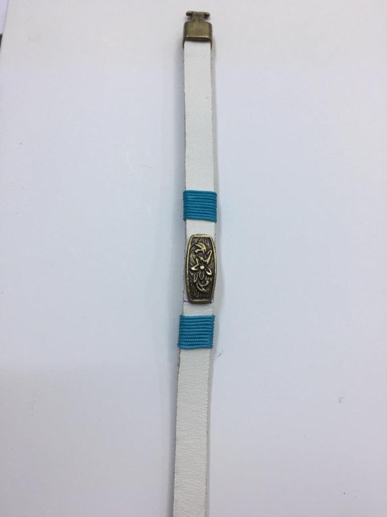 White Leather Bracelets with Metal Charm