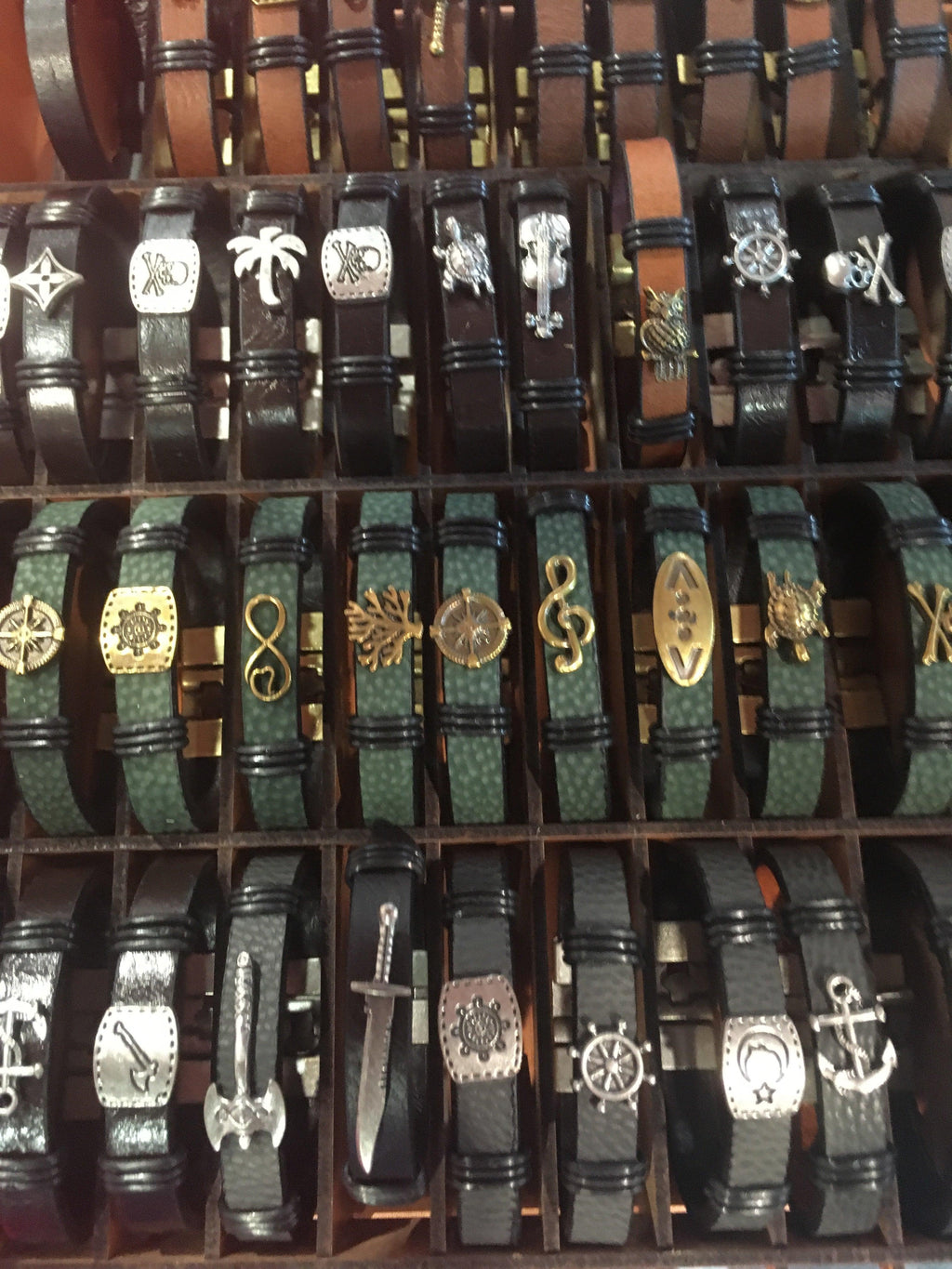 bulk leather bracelets with steel charms