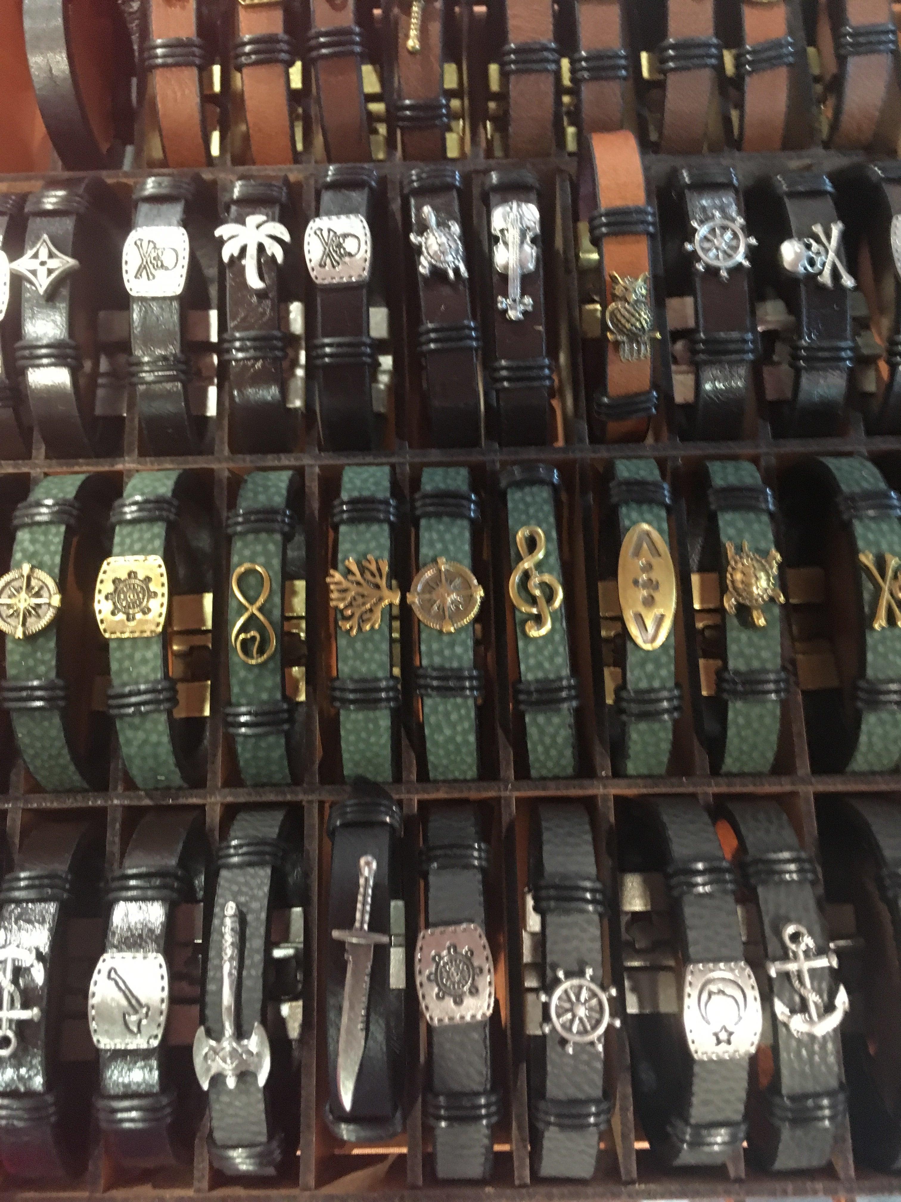 bulk leather bracelets with steel charms