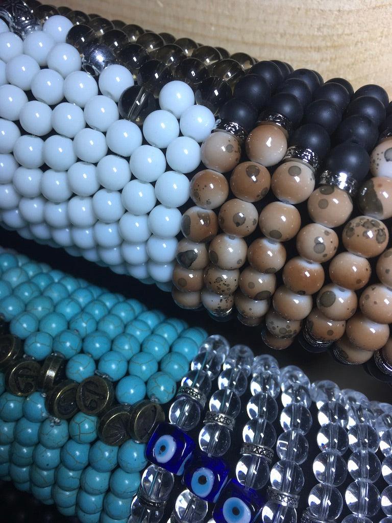 stone and glass bracelets with display 28