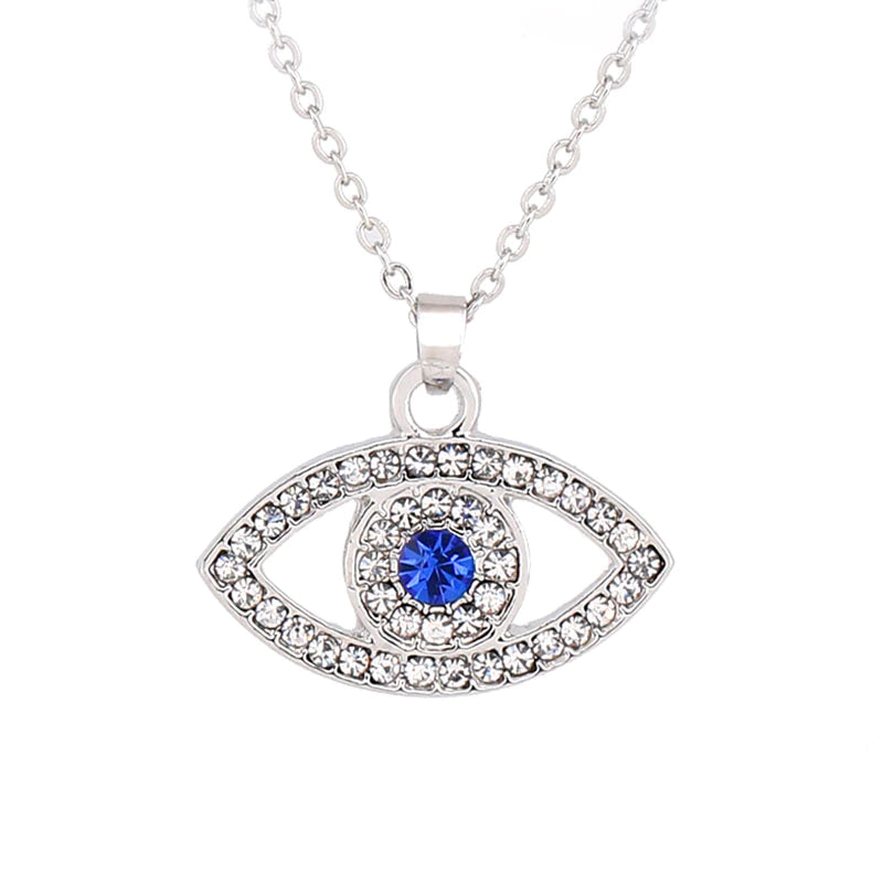 Blue Crystal Necklace with Evil Eye, Set of 12